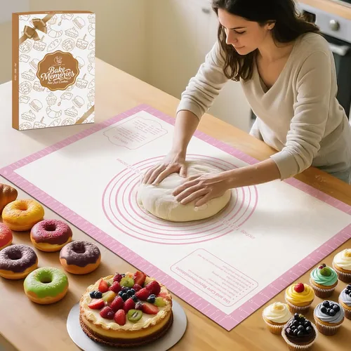 Miniatura 8 de Tapete de Repostería de Silicona Antiadherente, Tapete Grueso de Silicona para Hornear - Tapete de Masa para Enrollar, Tapete de Silicona