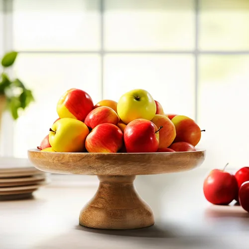 Miniatura 4 de Mela Artisans - Soporte para pasteles de madera de mango de 12 pulgadas de alto con pedestal de madera, elevador de acabado clásico diseñado