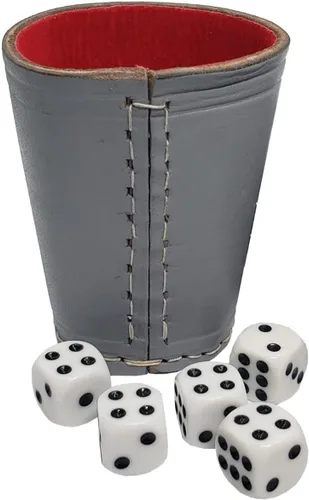 Miniatura 14 de Cyber-Deals - Taza compacta de cuero genuino para dados + dados con bolsa de almacenamiento de terciopelo negro