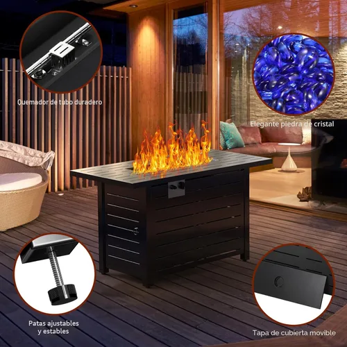 Miniatura 2 de Xbeauty Mesa para fogata de gas propano de 43 pulgadas, mesa rectangular con tapa, cubierta para lluvia, para jardín exterior, patio trasero, terraza