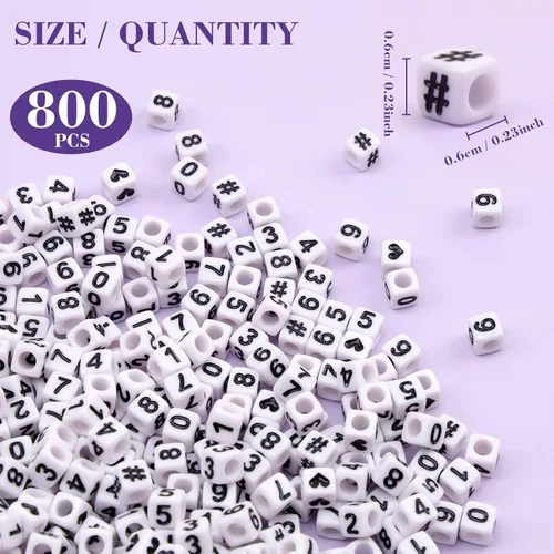 Miniatura 2 de Gresorth 800 cuentas acrílicas de cubo blanco para manualidades, pulseras, collares, llaveros de 0.236 x 0.236 pulgadas