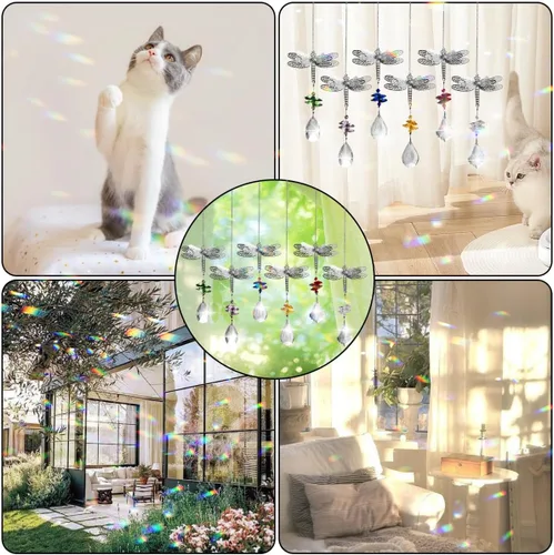 Miniatura 6 de WEISIPU Prisma atrapasoles de cristal – Atrapasoles de libélula para ventanas colgantes de arco iris, adorno de libélula de metal de cristal K9
