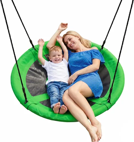 ZENY Columpio de platillo para niños y adultos, 40 pulgadas, 700 libras, columpio de árbol al aire libre, marco de acero, cuerda ajustable (verde,