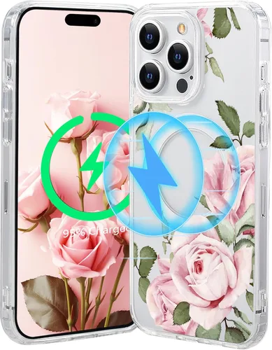 Miniatura 35 de Funda magnética de flores para iPhone 15 [compatible con MagSafe] Bonito patrón floral transparente a prueba de golpes