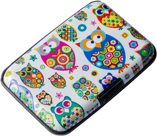 Miniatura 168 de ELFISH Mini cartera de aluminio RFID para tarjetas de crédito, funda de identificación de metal para hombres y mujeres, Happy Flower, Cartera Rfid