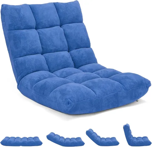 Miniatura 16 de RELAX4LIFE Silla de suelo con soporte para el respaldo, sillón perezoso ajustable de 14 posiciones, cama acolchada y sillón reclinable para leer