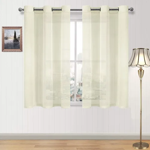 Miniatura 24 de DWCN Cortinas traslúcidas color verde frijol para sala de estar y dormitorio - Cortinas voile con aspecto de lino sintético con ojales en la parte