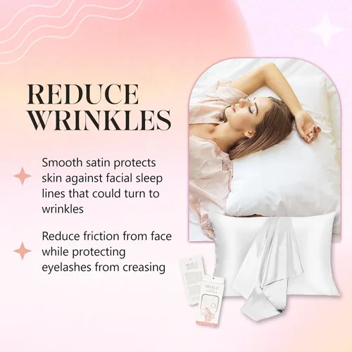 Miniatura 5 de Revele - Funda de almohada de satén para cabello y piel, incluye una funda de almohada de tamaño estándar con cierre de sobre, color blanco