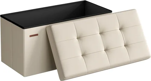 Miniatura 19 de SONGMICS Colección MAZIE - Banco otomano plegable de almacenamiento de 43 pulgadas, reposapiés otomano, banco para el final de la cama, pecho