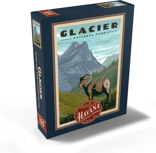 Miniatura 2 de MyPuzzle Glacier National Park - Where The Bighorn Sheep Roam, póster de viaje vintage, rompecabezas de 100 piezas prémium para adultos