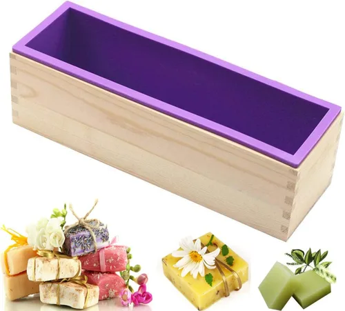Miniatura 2 de Molde de Pan de Jabón de Silicona Rectangular Flexible con Caja de Madera para Suministros de Fabricación de Jabón de 42oz.. Morado
