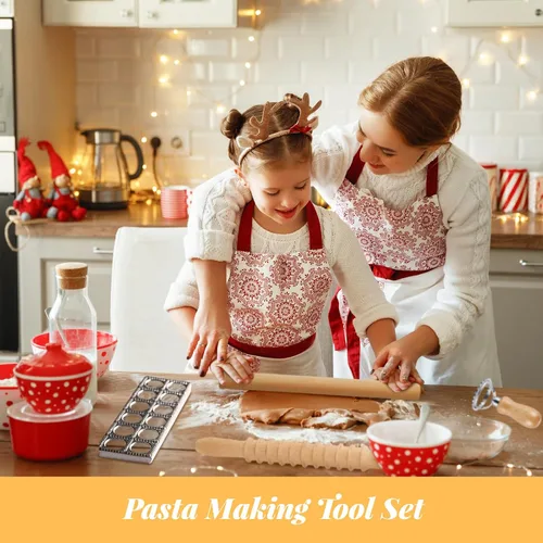 Miniatura 6 de Tioncy Juego de 9 herramientas para hacer pasta, tablero de ñoquis de madera con molde de ravioles, máquina de ravioles, sello de raviolo, rodillo