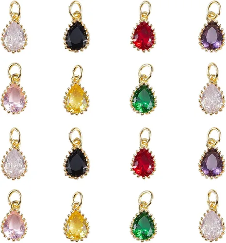 Miniatura 19 de Ipotkitt - 20 piezas de dijes de cobre con circonita cúbica micropavé en forma de flor con anillo de salto, dijes con forma de planta y flor