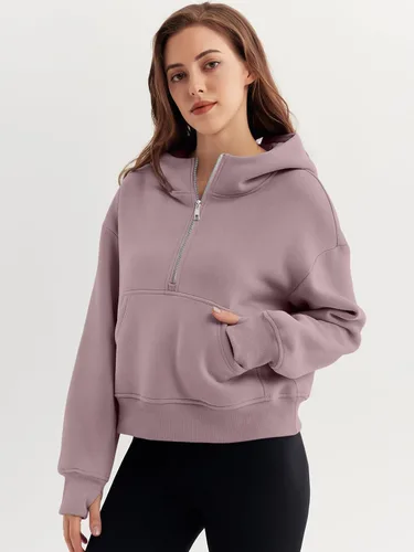 Miniatura 2 de Trendy Queen Sudaderas con capucha para mujer, con cremallera de un cuarto, sudaderas de gran tamaño, media cremallera con bolsillos, ropa de otoño
