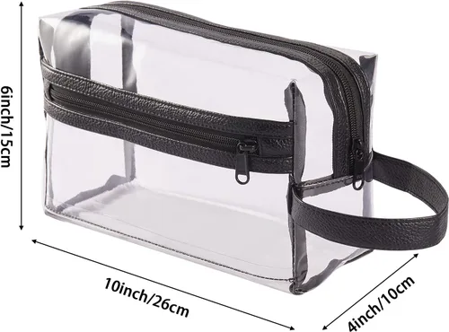 Miniatura 2 de Neceser de aseo transparente, para maquillaje, productos de afeitar, cosméticos, resistente, impermeable, con cierre y asa para viajes, Negro)