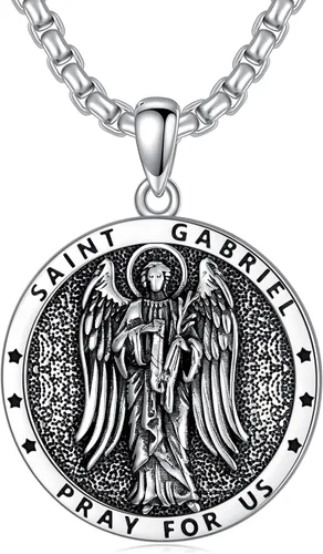 Seiyang Collar de plata de ley 925 con medalla de amuleto para hombres y mujeres con cadena Rolo de 0.098 in, 22 pulgadas + 2 pulgadas (con caja de