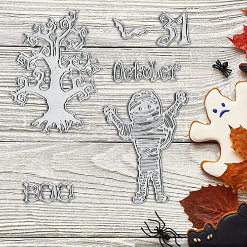 Miniatura 5 de Juego de troqueles de momia de Halloween para hacer tarjetas, juegos de troqueles de corte de murciélagos de Halloween, 31 de octubre, plantillas