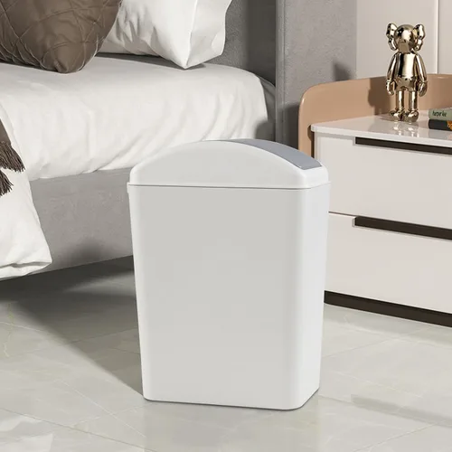 Miniatura 5 de Cubo de basura de plástico con tapa de 4.5 galones, 3 unidades Gris claro