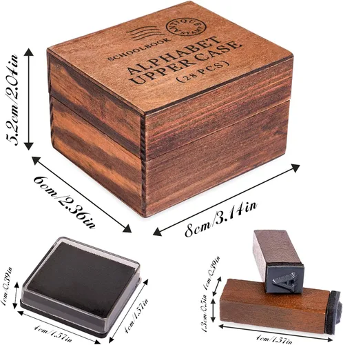 Miniatura 3 de Sellos de letras, 56 sellos del alfabeto con semanas y clima, sellos de números con estuche de madera, sellos de madera con símbolos vintage