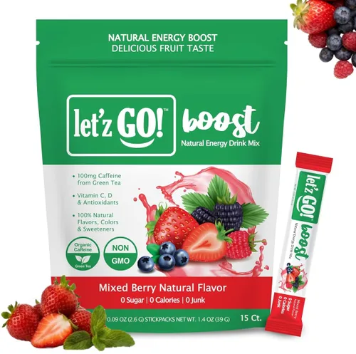 Let'z Go Clean - Mezcla de bebida energética – Paquetes de cafeína natural, vitaminas C + D, electrolitos, sin azúcar, cero calorías | Anytime
