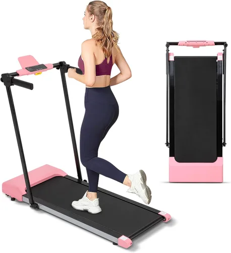 Miniatura 8 de Almohadilla para caminar con barra de asa, caminadora plegable para espacio pequeño, con asas, llave de seguridad, motor silencioso sin escobillas