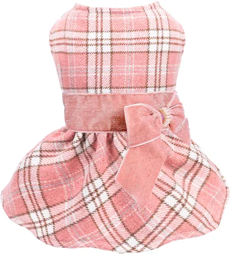 Miniatura 6 de Suéteres para perros pequeños y niñas, vestido suéter, dobladillo a cuadros, cuello alto, ropa mullida para mujer, abrigo cálido para mascotas, ropa