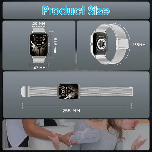 Miniatura 8 de Reloj inteligente para hombres y mujeres (respuesta/hacer llamadas) 1.85 pulgadas HD Fitness Tracker Smartwatch para Android iPhone con seguimiento