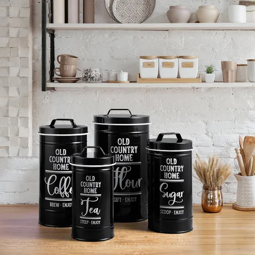 Miniatura 4 de DAYYET Juego de recipientes negros para la cocina, recipientes herméticos de cocina para encimera, recipientes de harina y azúcar, juego
