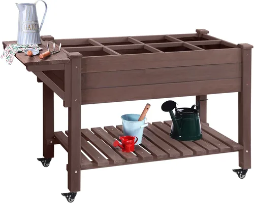 GUTINNEEN Cama de jardín elevada para hierbas, jardinera elevada para patio, cajas de verduras con rejilla de cultivo, estante de almacenamiento