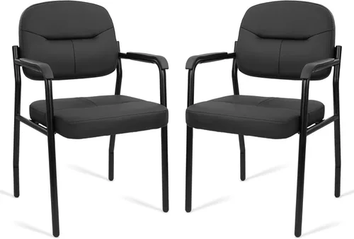 Miniatura 30 de CLATINA Sillas de recepción de espera sin ruedas, silla de invitados de cuero con brazos acolchados, modernas sillas de escritorio de oficina marrón