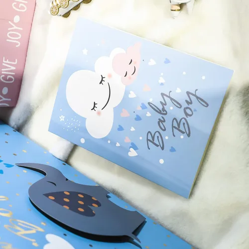 Miniatura 5 de MAYPLUSS Bolsa de regalo extra grande de 16 pulgadas con tarjeta de felicitación y papel de seda blanco, lindo bebé niño 3D haciendo bolsas