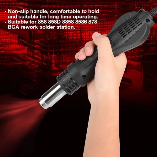 Miniatura 3 de Mango de pistola de soldadura, negro/plata Conductividad eléctrica Pistola de soldadura de aire caliente Pieza de mano para 858 858D 8858 8586 878