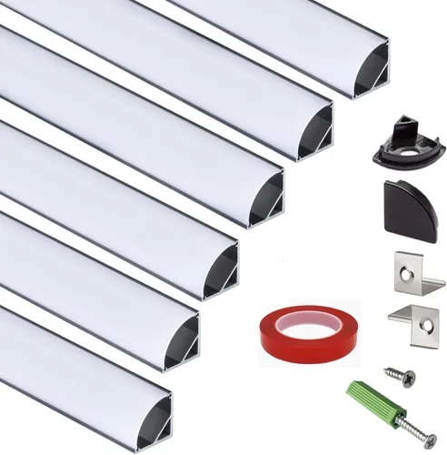 THMOOTHER Paquete de 6 tiras LED en forma de V de 16 pulgadas, canal negro para esquina con difusor anti UV, fácil instalación, iluminación superior