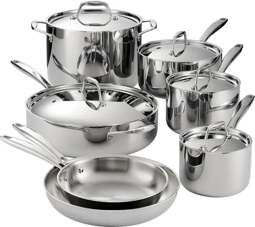 Tramontina 80116/004DS Gourmet - Sartén (acero inoxidable 18/10, apta para inducción, triple capa), Set de utensilios de cocina