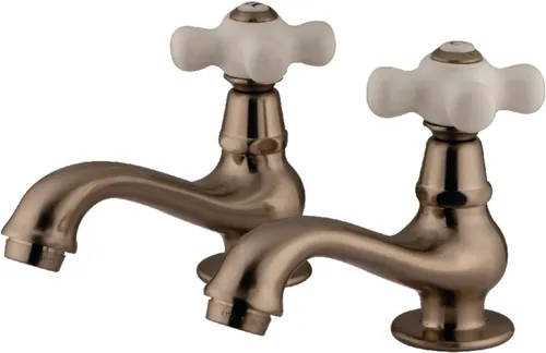 Kingston Brass KS1108PX Heritage Classic - Grifo de lavabo con mango cruzado de porcelana, níquel cepillado, 4.38 x 2.5 x 1.88