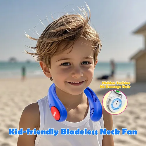 Miniatura 2 de Ventilador de cuello para niños, ventilador de cuello portátil sin aspas para niños de 4 a 14 años, ventilador recargable de 2600 mAh para niñas