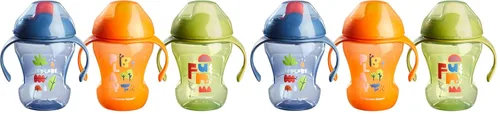 Miniatura 9 de Tommee Tippee Vasos de entrenamiento de 8 onzas con asas para bebés y niños pequeños, a prueba de derrames, sin BPA, azul, naranja y verde, paquete