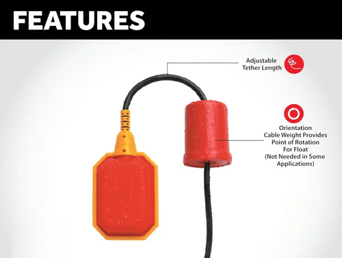Miniatura 2 de Interruptor flotante para bomba de sumidero - Sensor de nivel de agua de 10 pies con microinterruptor Honeywell y longitud de amarra ajustable