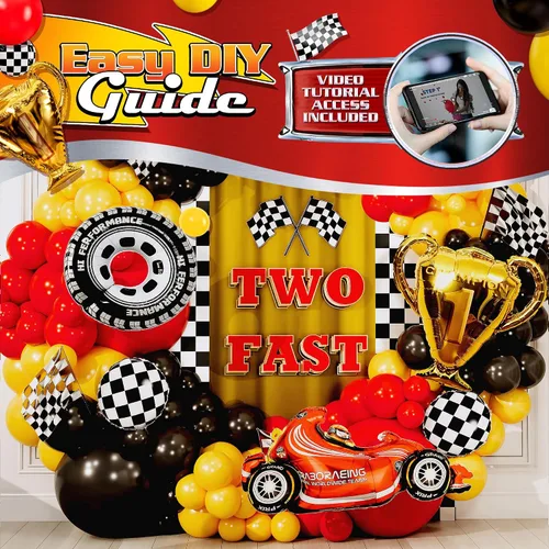 Miniatura 5 de Kit de arco de globos de coche de carreras TODO-EN-1 y guirnalda con TROFEO de REGALO y Número 2 - Globos de coches de carreras para suministros