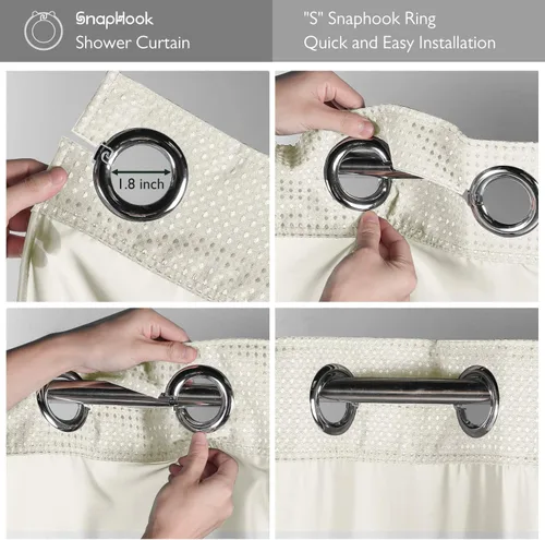 Miniatura 2 de Lagute SnapHook - Cortina de ducha de tela de punto gofre sin gancho con forro a presión, cortina de baño extra larga resistente con parte superior