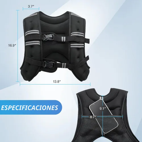 Miniatura 9 de ZELUS Chaleco con peso, chaleco de peso de 6 libras, 8 libras, 12 libras, 16 libras, 20 libras, 25 libras, 30 libras, con rayas reflectantes