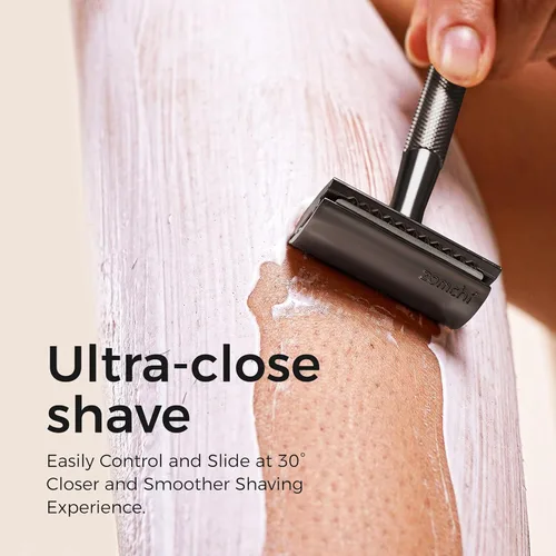 Miniatura 3 de Maquinilla de afeitar de seguridad de doble borde con mango de textura,Maquinilla de afeitar de metal para hombres y mujeres,Se adapta a todas