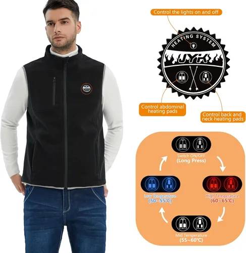 Miniatura 3 de JYK Men's Polar Fleece Heated Vest with 10000mAh 7.4V2A Battery Pack, 6 Heating Zones