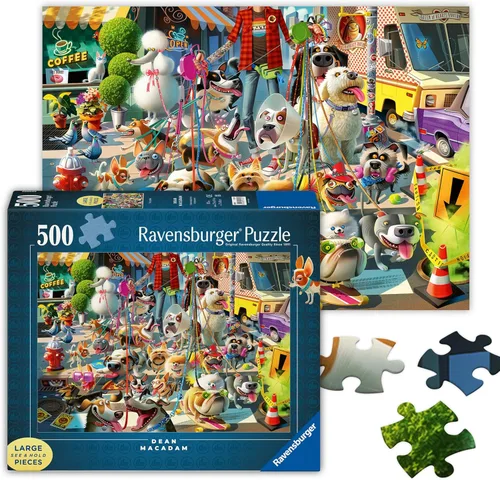 Ravensburger - El Paseador de Perros - Rompecabezas de Gran Formato de 500 Piezas - Colores Vibrantes y Audaces - Detalles que Provocan Risas -