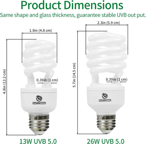 Miniatura 2 de UVB Luz de Reptil 5.0, Bombilla UVA UVB de 13W Tropical y Sub-Tropical para Reptiles, Lámpara Fluorescente Compacta Tropical para Terrario, Bombilla