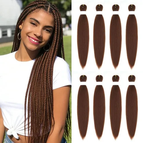 Miniatura 54 de 8 paquetes de extensiones preestiradas - 16 pulgadas de cabello trenzado premium, 55G/paquete, sin picazón, fijación en agua caliente, textura Perm