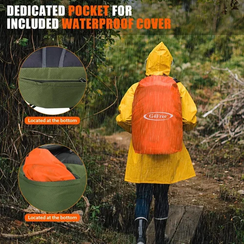 Miniatura 6 de G4Free Mochila de senderismo de 35 litros resistente al agua, para deportes al aire libre, viajes, ligera, con cubierta para lluvia, para mujeres