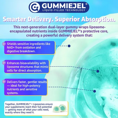 Miniatura 9 de Suplemento liposomal Nad+ para mujeres y hombres - Gomitas Nad de absorción máxima más resveratrol, fisetina, quercetina, TMG, cafeína, B12