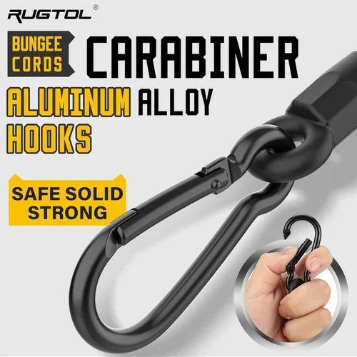 Miniatura 4 de Cuerdas elásticas con mosquetón, cuerdas elásticas resistentes de 18 pulgadas de largo con clip de mosquetón para exteriores, cuerda elástica negra
