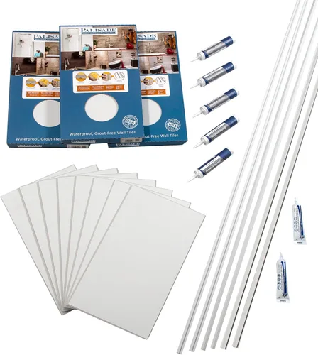 Miniatura 49 de Palisade Kit de azulejos de vinilo entrelazados impermeables para ducha y bañera en mármol Carrara de 23.2 x 11.1 pulgadas Mármol de Carrara